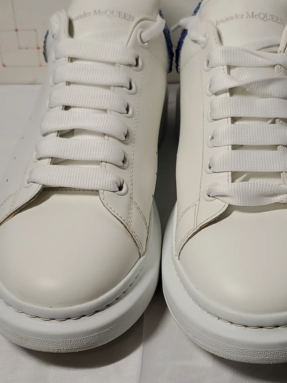 Alexander McQueen White Sneakers with Blue Crystal Heel Tabs